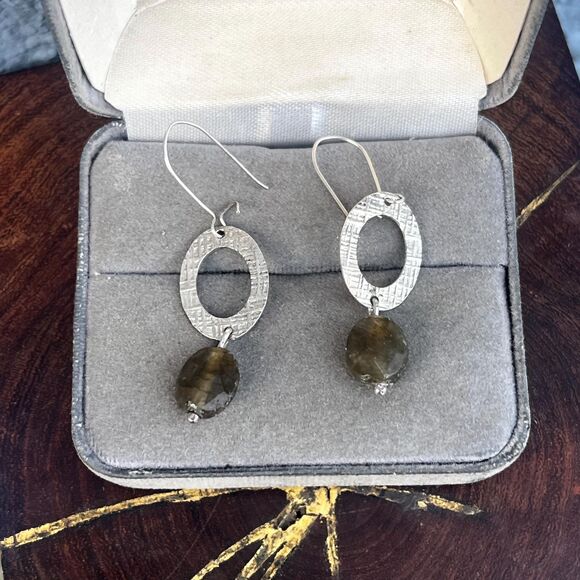 Vintage Green Labradorite Earrings Sterling Silver - Picture 2 of 8